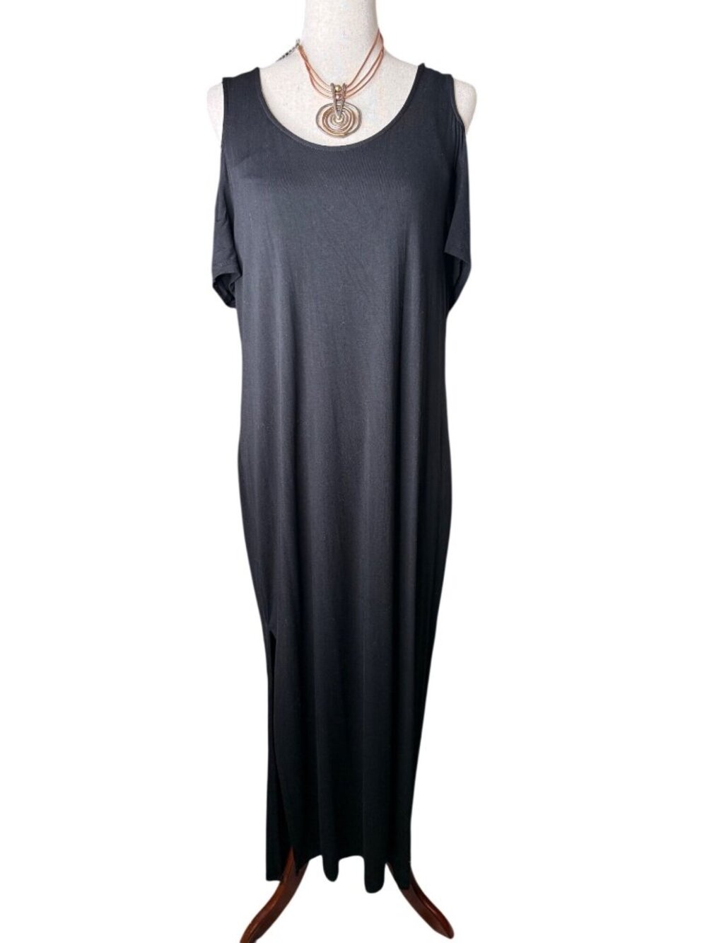 Torrid Womens Black Super Soft Cold Shoulder Maxi Dress Hi Lo Tunic Size 1 Vampy